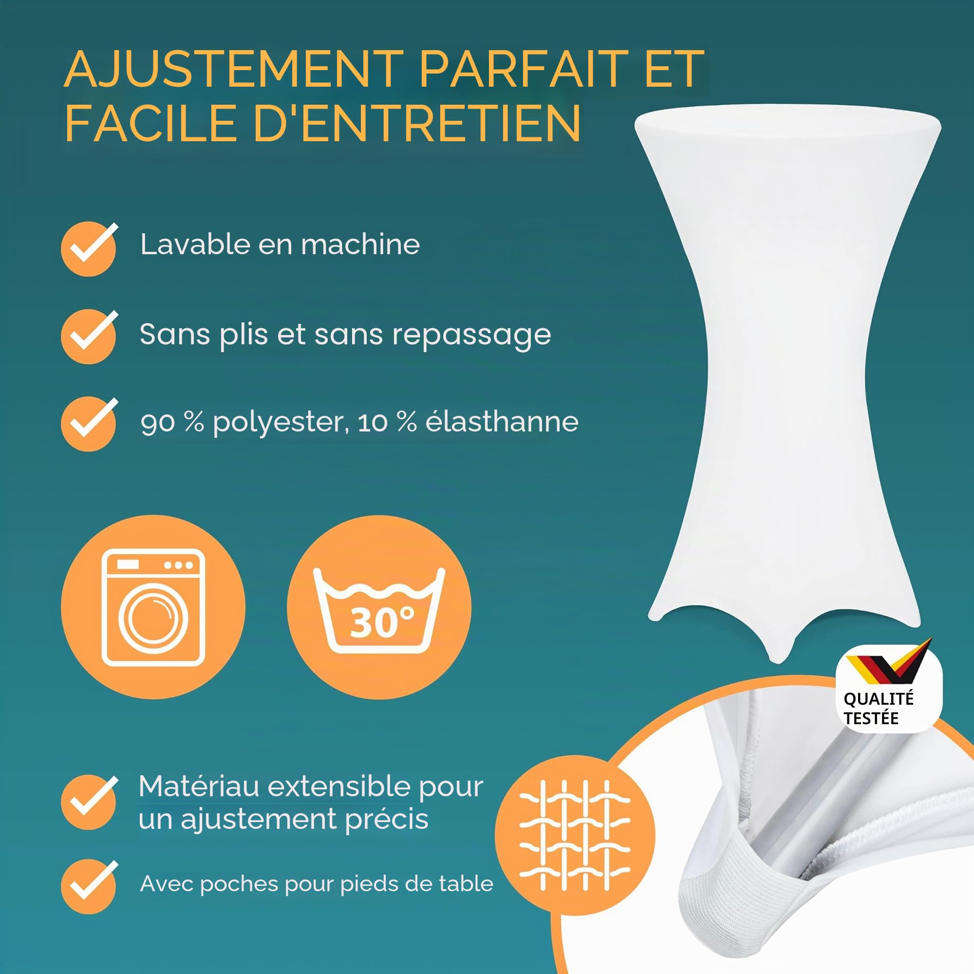 Casaria® Table Mange Debout Pliable 80x110 Cm Blanc avec Housse Élastique Lavable Table Bistrot Mange Debout Pliant Bar Intérieur Extérieur Métal Stable Plateau MDF Résistant 100 Kg