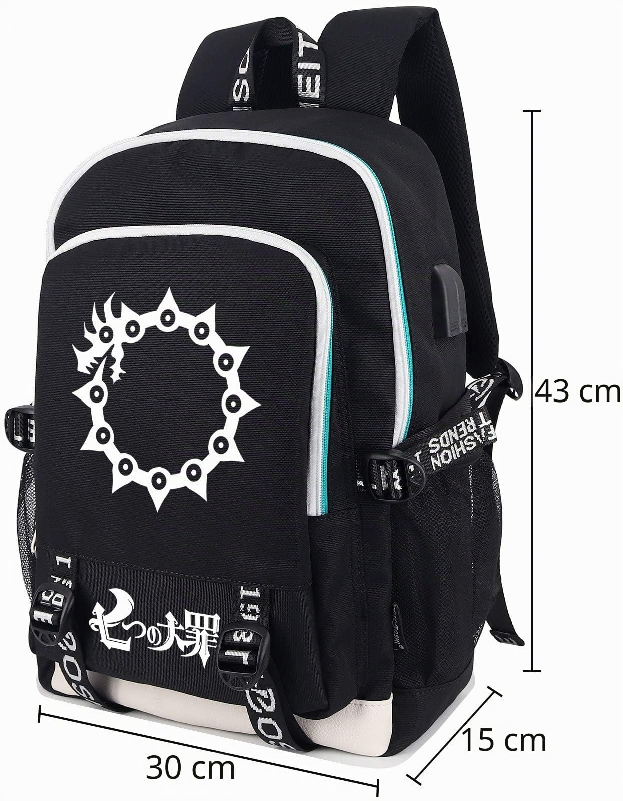Roffatide Anime The Seven Deadly Sins Mochila Luminosa Estampada Mochila para Portátil con Puerto de Carga USB y Puerto Auriculares Negro