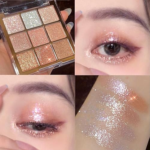 Miniatura 5 de Erinde Paleta de sombra de ojos de 9 colores, paleta de sombra de ojos con purpurina mate, altamente pigmentada de larga duración, impermeable,