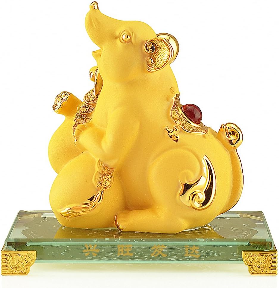BOYULL 2020 Chinese Zodiac Rat Year Large Size Golden Resin Collectible Figurines,Table Decor Statue