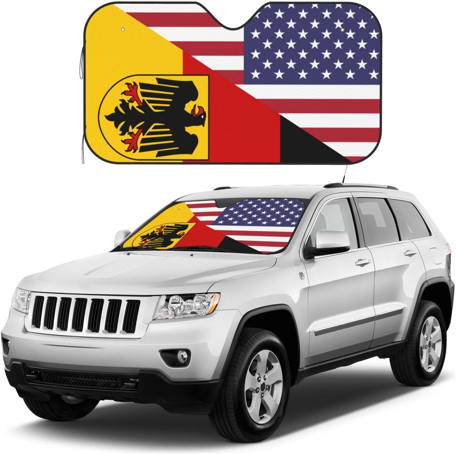 America Germany Friendship Flag Foldable Car Windshield Sunshade Blocks Heat and Sun Glare Uv Rays