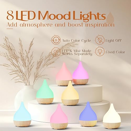 Miniatura 2 de Difusor de aceite esencial, humidificador de aire de niebla fría para habitación grande, difusor ultrasónico silencioso de aromaterapia con luz LED