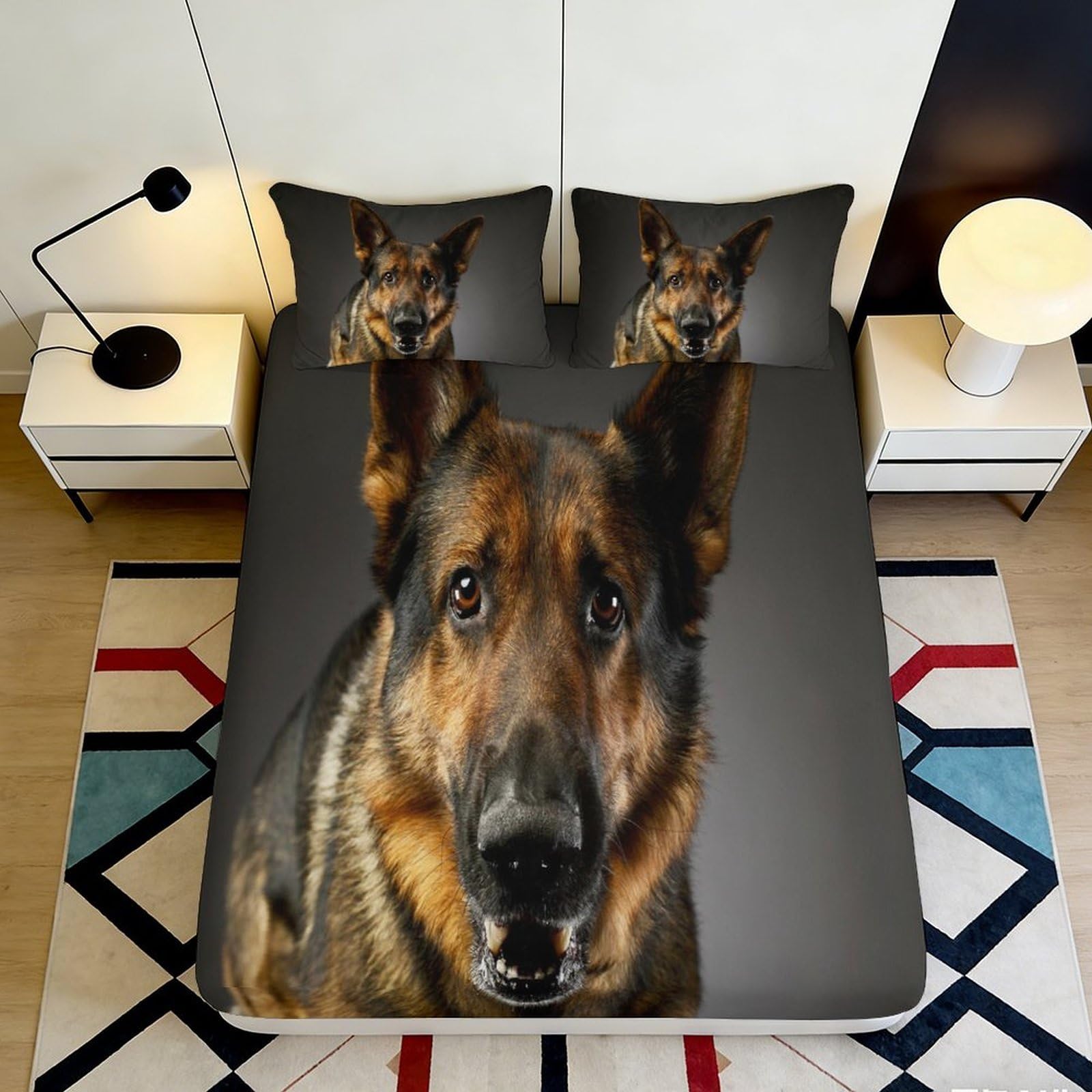 3D Printed German Shepherd Fitted Sheet Microfiber Soft Durable Dog Portrait Bed Cover for Bedroom Dormitory Guest Room Mattress Protection 180x200x25cm