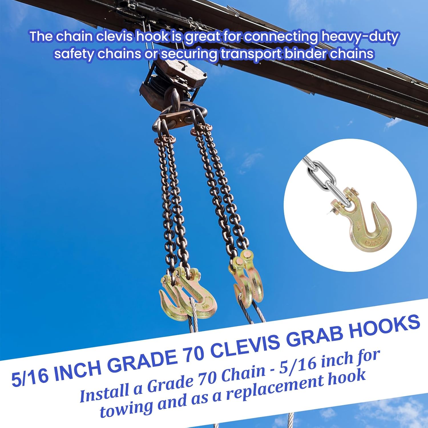8 Pack 5/16" Clevis Grab Hooks, Grade 70 Forged Steel Chain Hook for 5/16 Inch Tow Chain, Heavy Duty Tow Hook 5400 Lbs Working Load Limit for Trailer Truck Transport