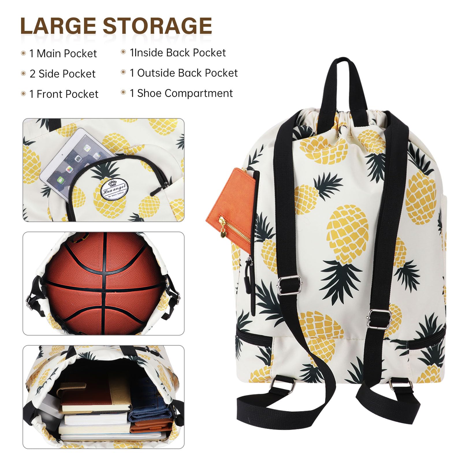 HUA ANGEL Unisex Drawstring Backpack Sports Gym Bag Drawstring Bag Weekend Daypack With Shoe Compartment for Women Men Basketball Football Outdoor Fitness Yoga Swimming Beach - Image 3