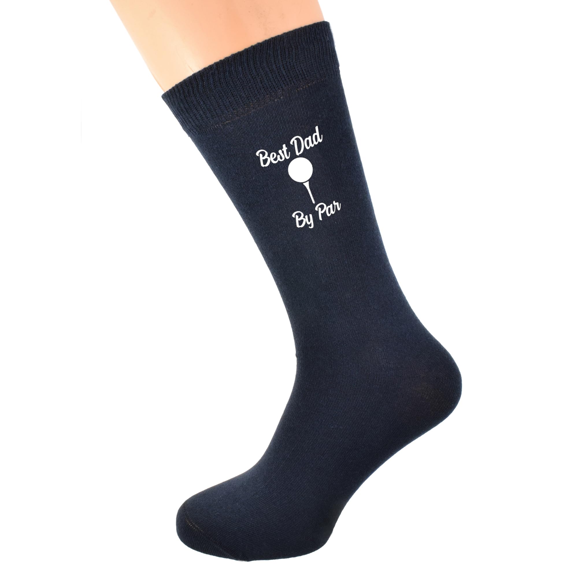 GenericBest Dad By Par with Golf Ball Image Printed in White Vinyl on Mens Navy Blue Cotton Rich Socks Great. One Size, UK 8-12