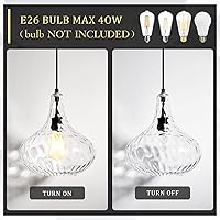 Vista 5 de Glass Large Pendant Lights for Kitchen Island Blown Glass Pendant Light Clear Hammered Shade Hanging Ceiling Lights with Black Finish for for