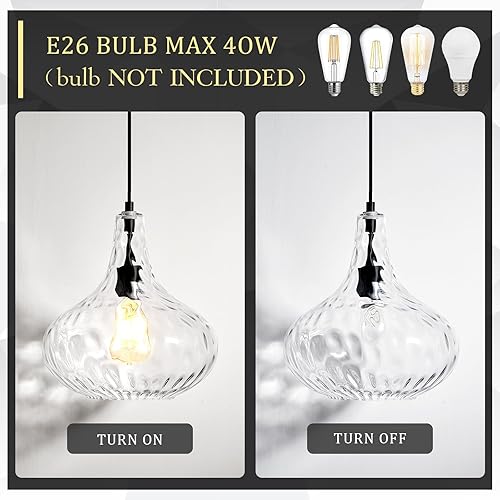 Miniatura 5 de Glass Large Pendant Lights for Kitchen Island Blown Glass Pendant Light Clear Hammered Shade Hanging Ceiling Lights with Black Finish for for