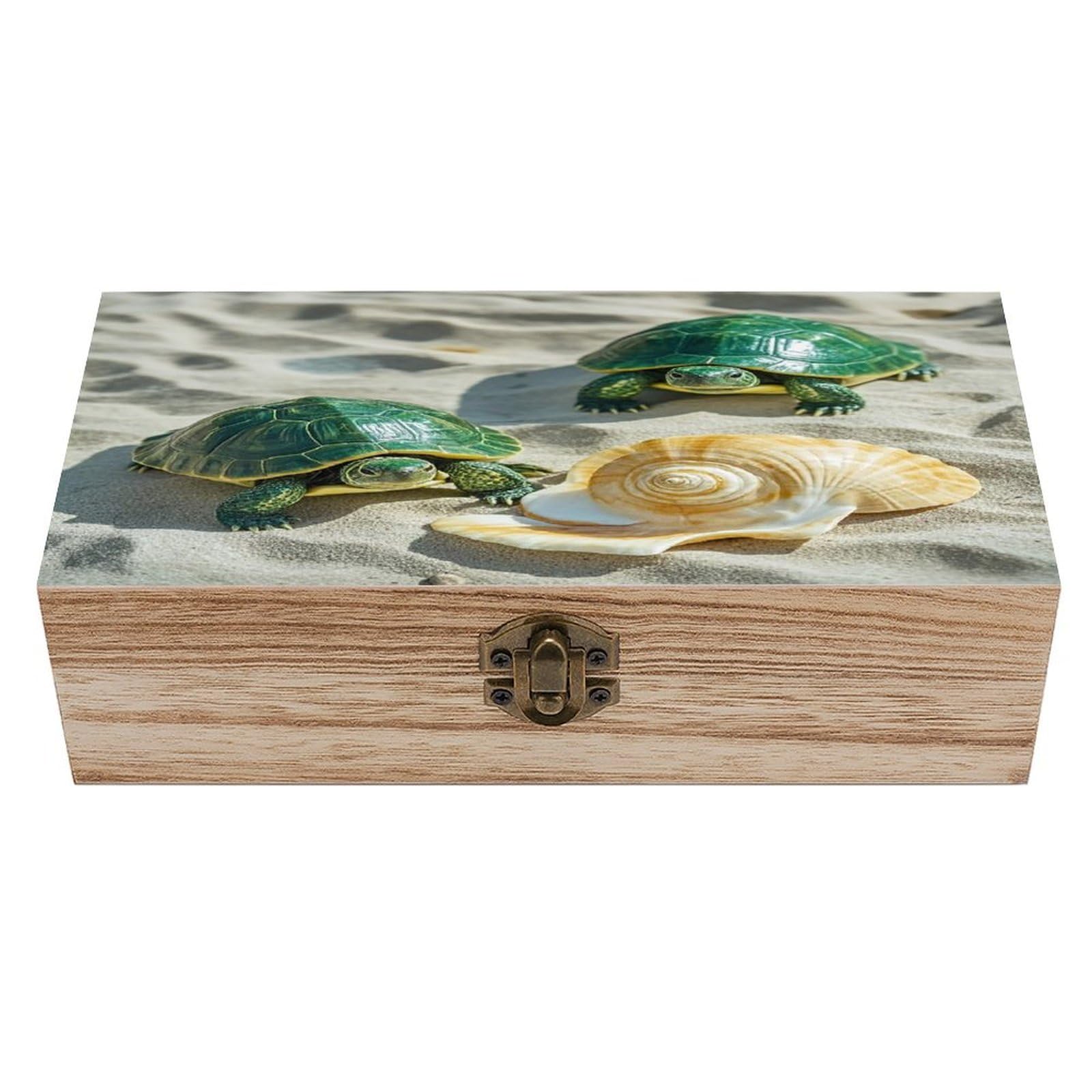 FekiLoot Two Turtles And Shells Wooden Storage Box Exquisite Wood Keepsake Box Vintage Wooden Gift Jewelry Case for Crafts And Photo Storage Boxes