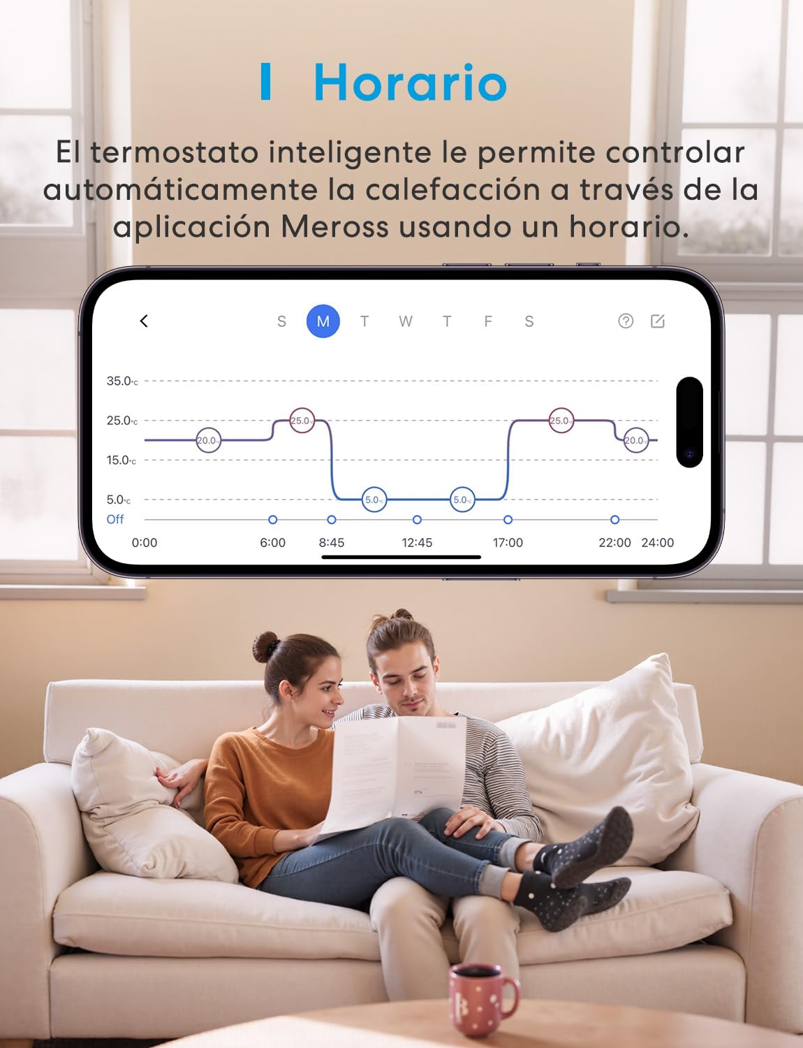 Meross Termostato Calefaccion WiFi Matter, Termostato WiFi Caldera Gas Condensación, Compatible con Alexa, Google Assistant y Siri, Sensor Externo, Detección Ventana Abierta, Bajo Consumo Programable