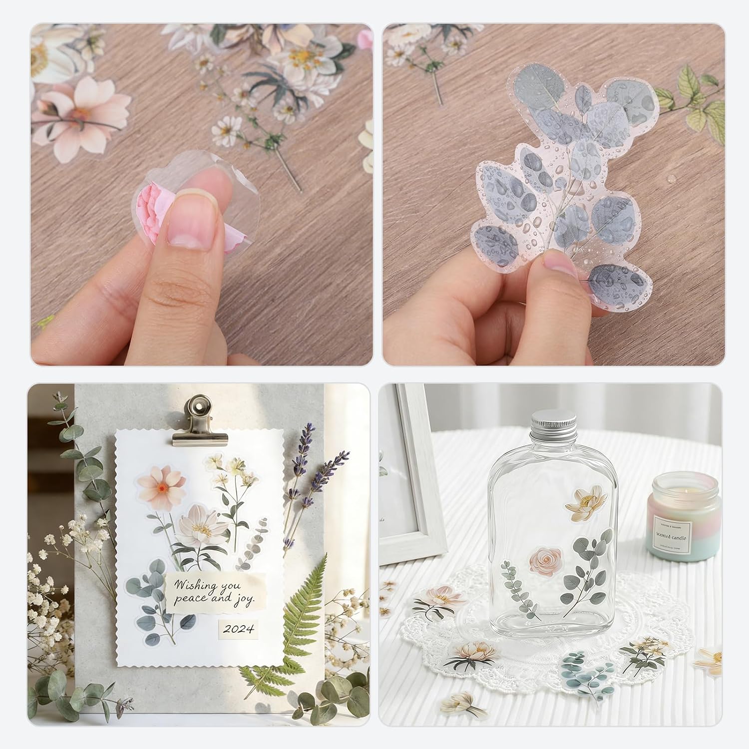 85 Pieces Natural Scrapbooking Stickers, Self-Adhesive Daisy Camellia Stickers Flower Sticker for Scrapbooking Supplies Planners Journal