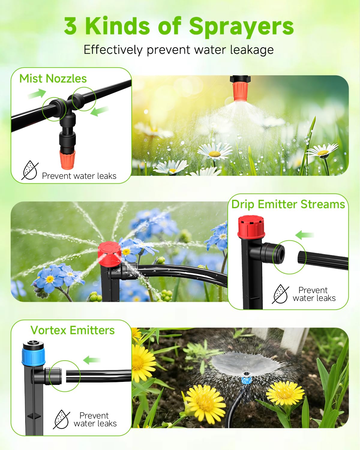 124FT Drip Irrigation System with LCD Timer, Automatic Watering System Kits,1/2 Inch Hose 1/4 Inch Distribution Tubing 3 Sprayer Types, for Garden, Greenhouse, Garden, Lawn