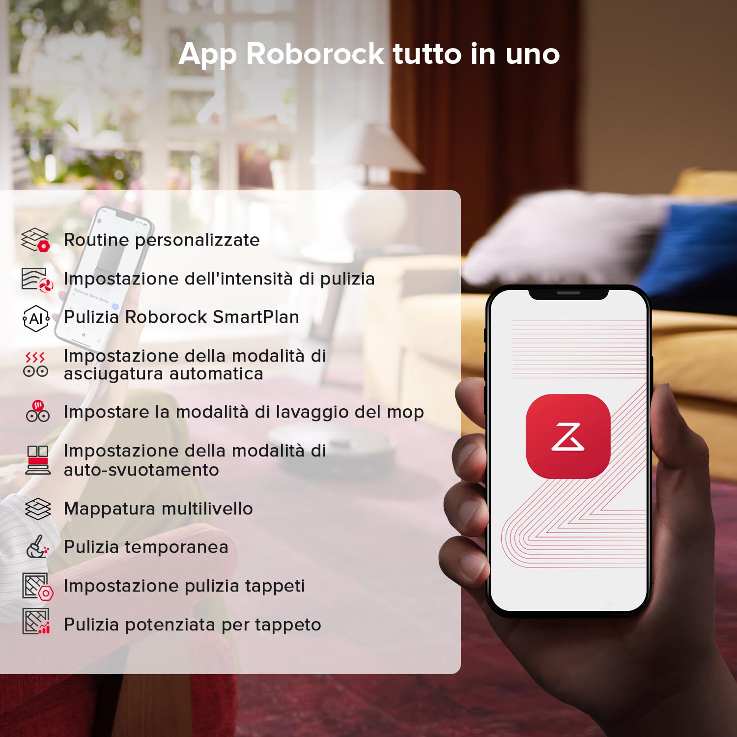 roborock Qrevo S5V Robot Aspirapolvere, Aspirazione 12000Pa, Doppia Spazzola Anti-Groviglio, Prevenzione Intelligente Degli Ostacoli, Doppia Spazzola Rotante Sollevabile (Nero)