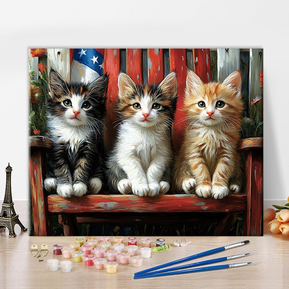 TUMOVO Paint by Numbers Kit for Adults - Playful Kittens on A Chair Color by Number Canvas, Charming Pet Lover Art Craft Kits Wall Decor, 16x20 in(with Frame)