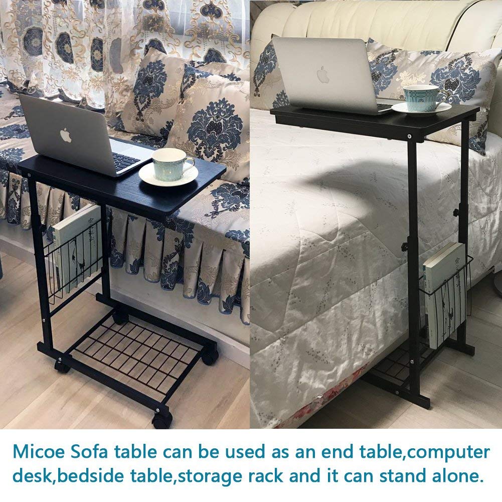 Micoe Sofa Side Table with Wheels Couch Table That Slide Under with