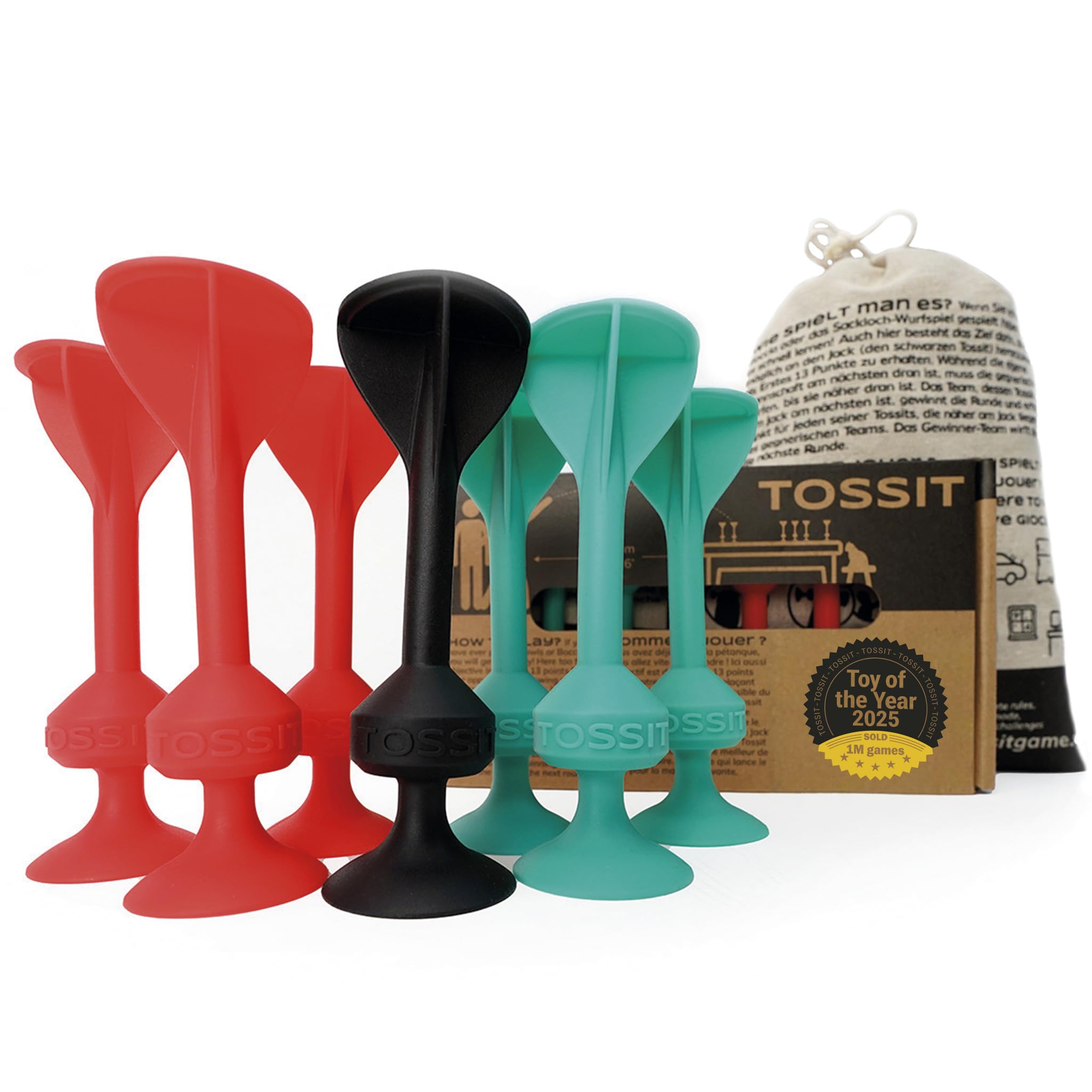 – TOSSIT Suction Cup Darts, Toss Game Perfect Family and Party, Silicone Throwing Game for Backyard, Indoor and Outdoor Fun, Starter Pack, Red Cyan
