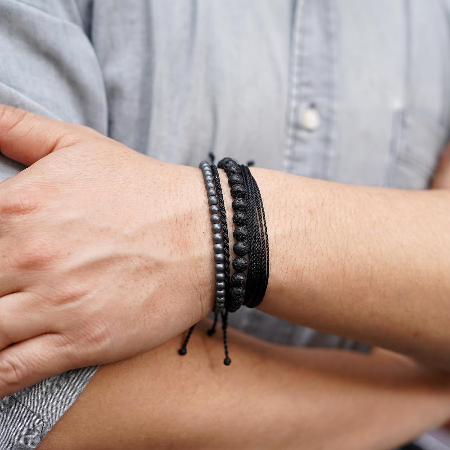 Handmade Natural Stone Beaded Healing Bracelet Gift for Men-Set of 4 Stackable Adjustable Waterproof String Rope Bracelets - Image 2