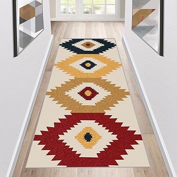 Multicolour Runner Rugs for Hallway Non-Slip 80x200cm Hallway Runner Mat Extra Long Washable Entryway Rug Low Pile Carpet Runner for Kitchen Doorway Laundry Room,Geometric patterns