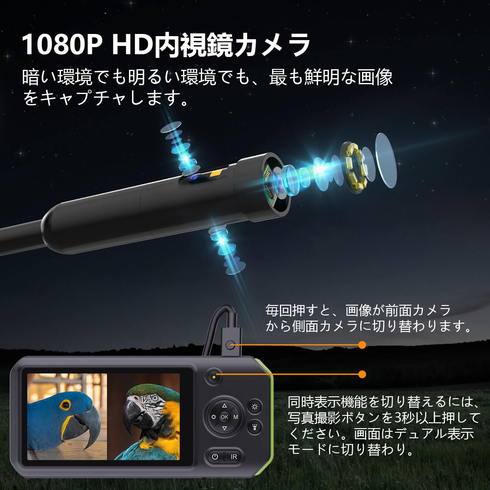 Amazon.co.jp: 3つカメラ ファイバースコープ ケーブル長5m 内