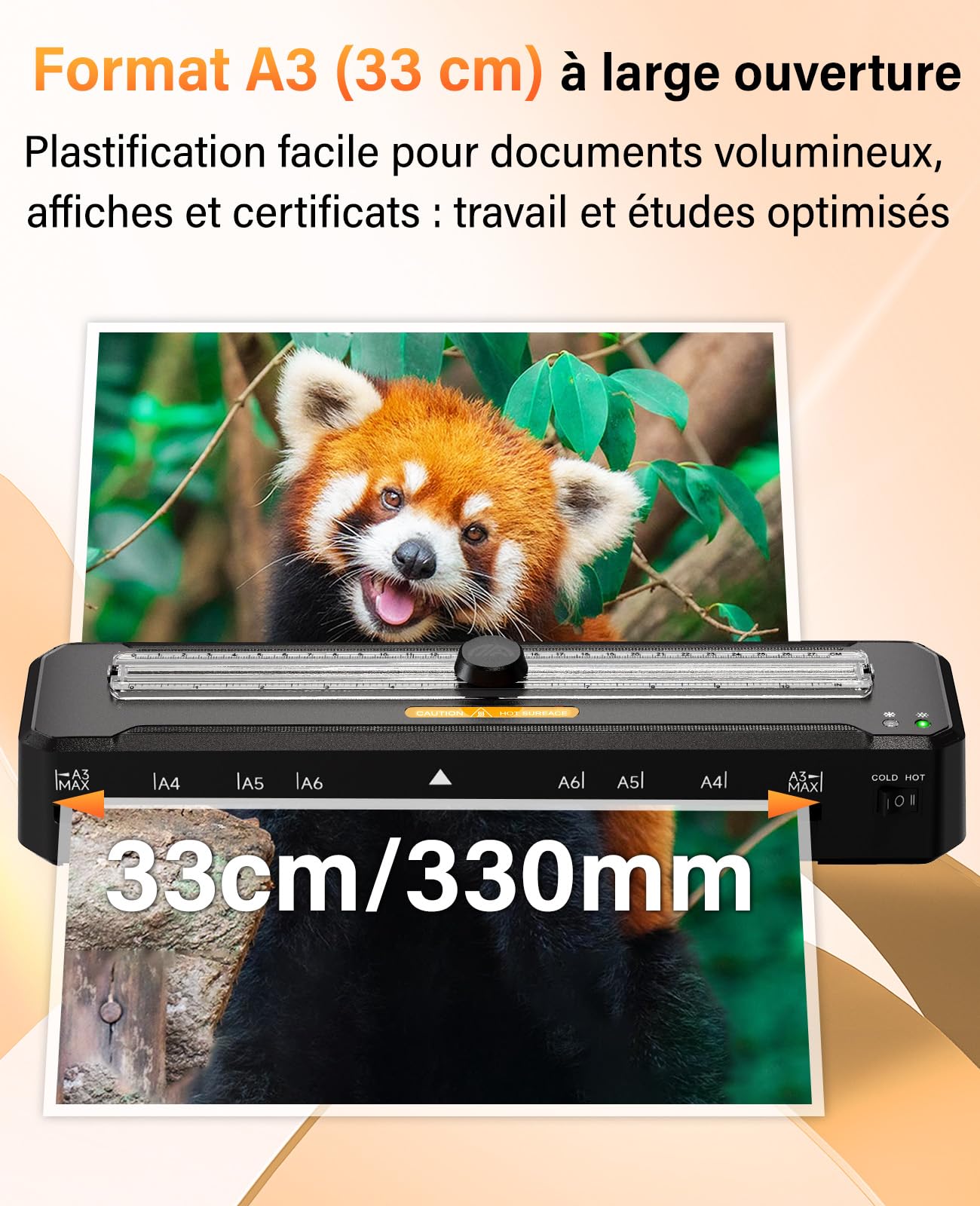 MAXDONE Plastifieuse A3 Chaud et Froid, Préchauffage 1-2 Min, 10 Pochettes, Arrondisseur d'Angles, tout Format A3 A4 A5 A6