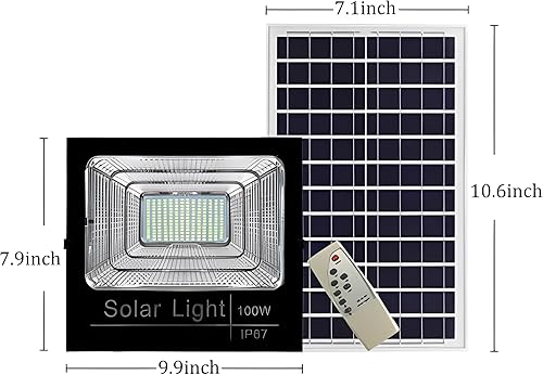 Miniatura 2 de DuBom Luz de inundación solar de 100 W a 800 W, 6500 K, control remoto para exteriores, IP67, impermeable, luz de seguridad de energía solar,