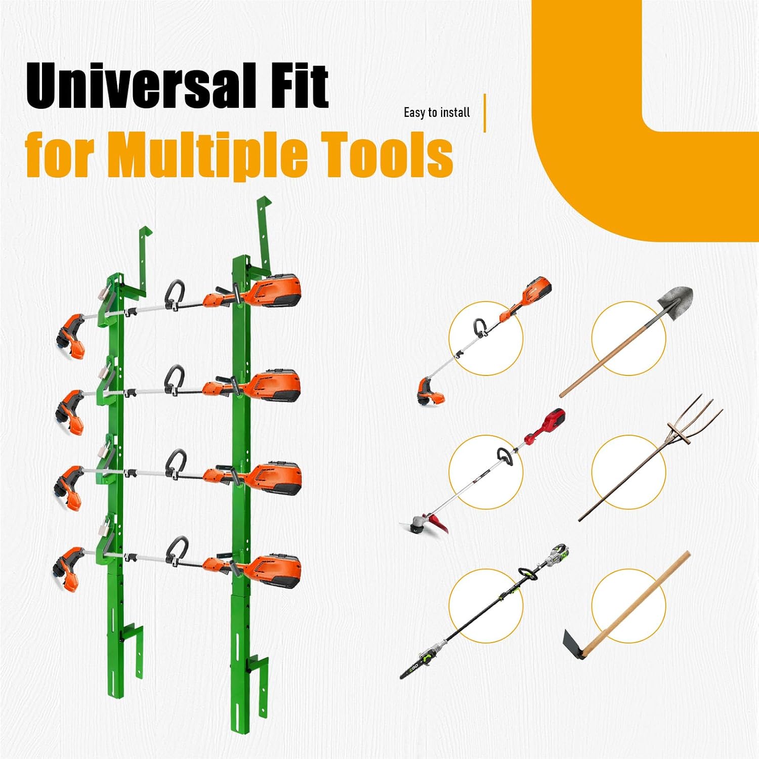 4 Place Weedeater Rack for Trailer, Trimmer Racks for Truck Green | Heavy Duty Lockable Weed Eater Rack Lawn Care Equipment, Adjustable Long Handle Tool Storage Holder, Garage Organization