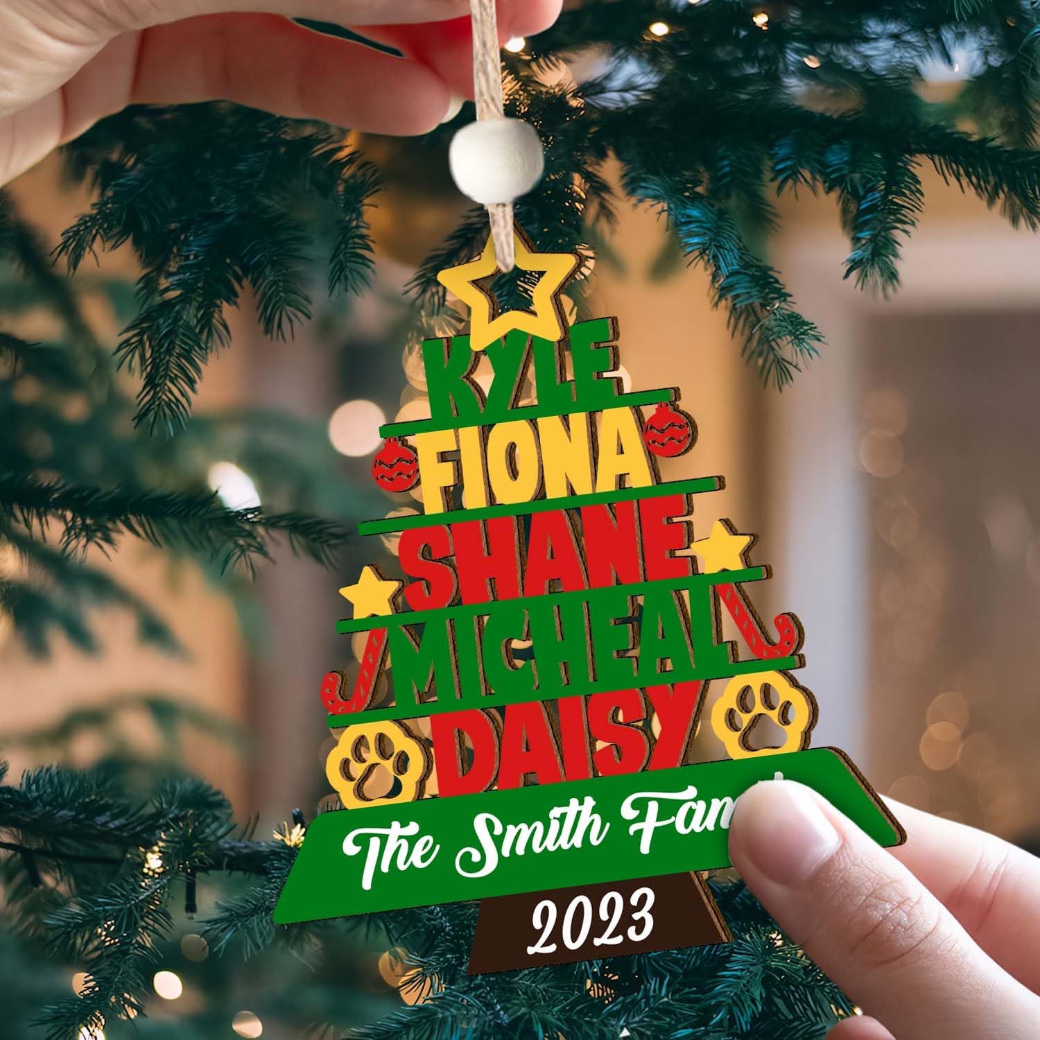 Personalized Family Christmas Ornament 2023 - Xmas Tree Shaped, 2023 Christmas Ornament for Family of 2 3 4 5 6 7 8 9 10 Members, Custom Family Ornament with Names