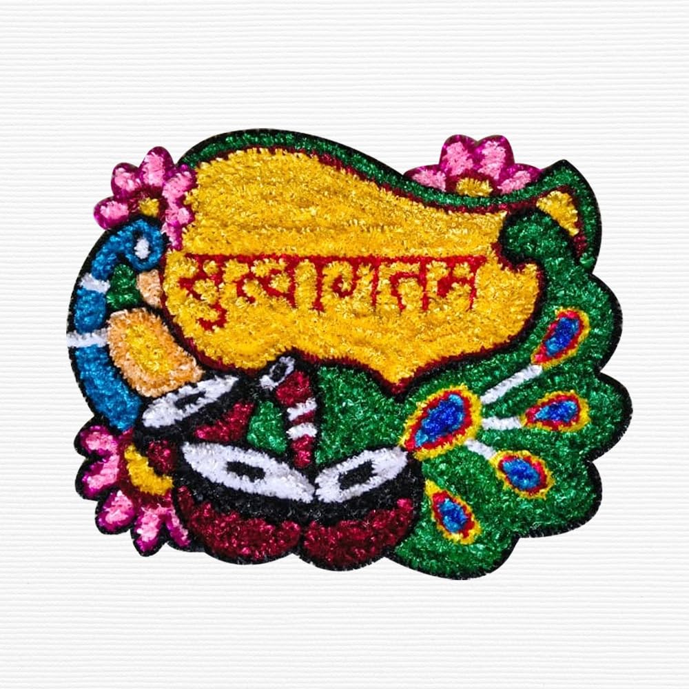 Handcrafted Decorative Rangoli Mat with Peacock and Musical Motifs, Multicolour, सुस्वागतम Theme-picture-18