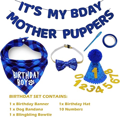 Miniatura 2 de Pañuelo de cumpleaños a cuadros para perro con botón, doble capa de algodón suave triangular, pañuelo lavable para perros hembras y niños,