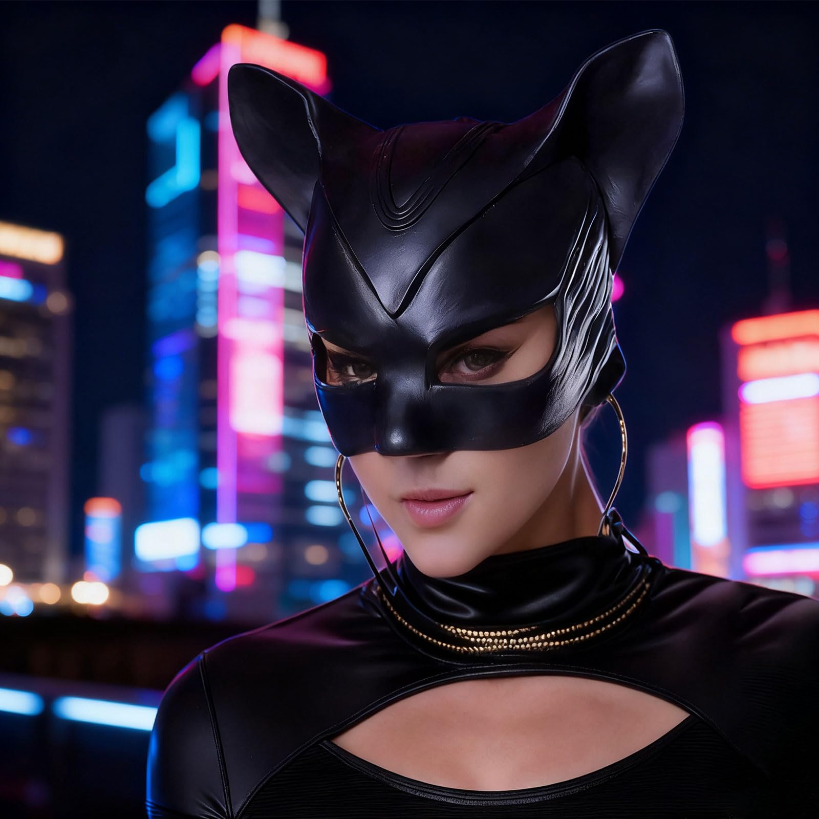 Elemirance Cat Mask for Women, Women's Cat Half Face Masks for Halloween Masquerade Cosplay Party Props - Large