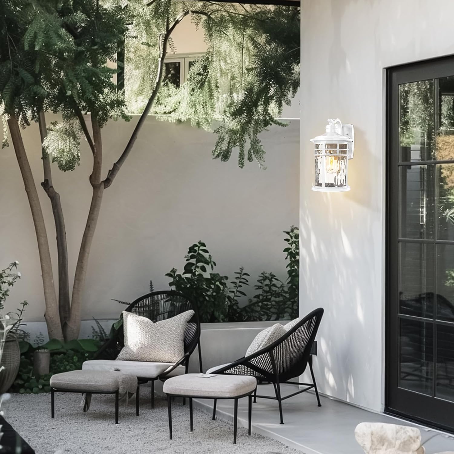 Darkaway Outdoor Wall Light Fixture,14.57inch Large Outside Porch Lights Wall Mounted Water Ripple Glass Exterior Waterproof Lantern Modern Wall Sconce Lighting for Front Door Yard Patio