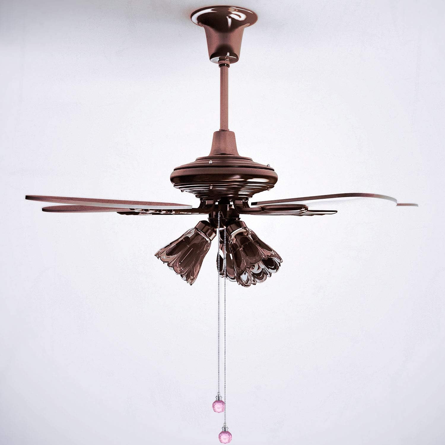 JOVITEC 2 Pieces Spherical Crystal Pull Chain Extension with Connector for Ceiling Light Fan Chain, 1 Meter Long Each Chain (Pink)