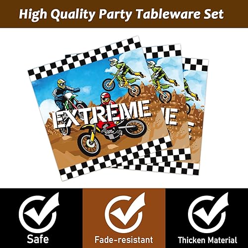 Miniatura 3 de 96 piezas de suministros para fiesta de cumpleaños de motocross platos de fiesta temática de motocicleta decoraciones de servilletas recuerdos de