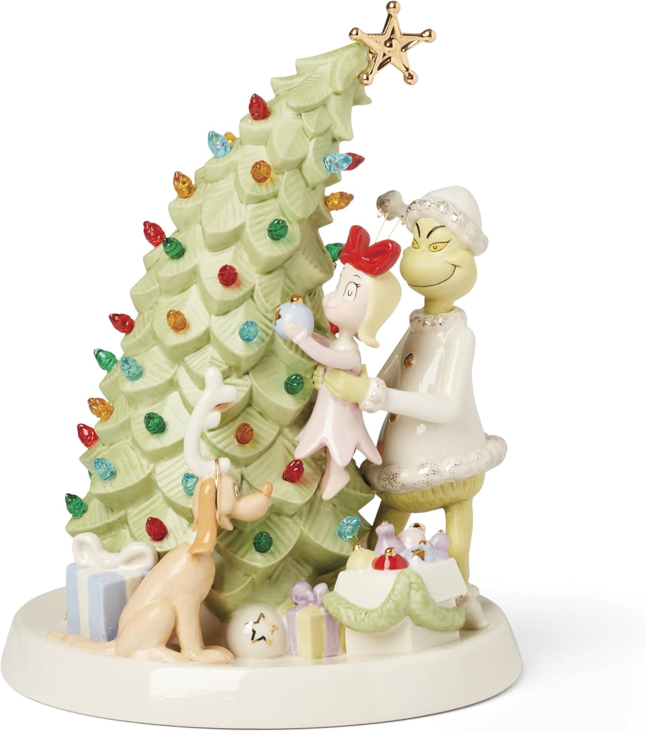 Lenox 896417 Merry Grinchmas Trimming The Tree Light-Up Figurine, Christmas & Holiday Decor Lit Figurine