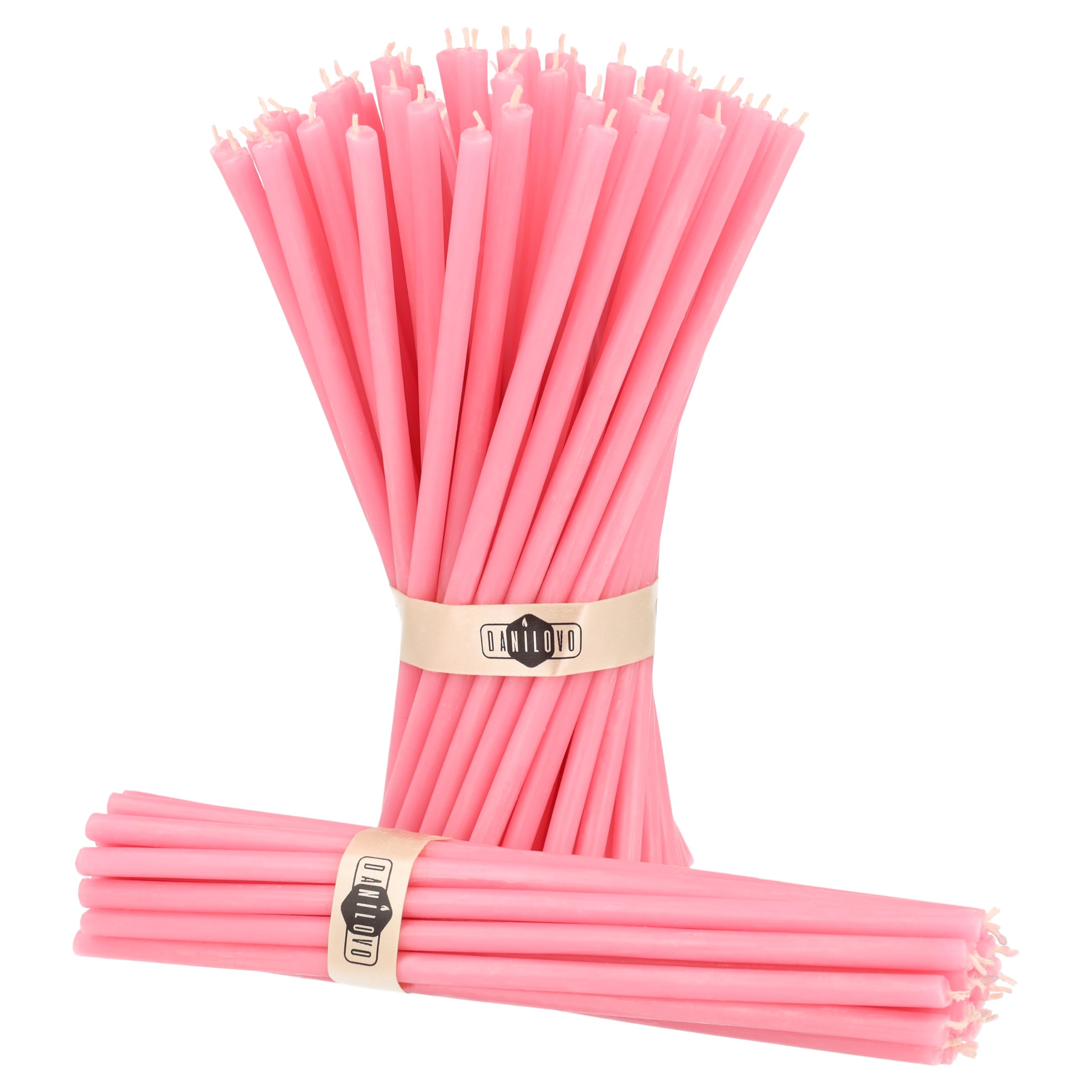Danilovo Pink Thin Taper Beeswax Candles - Honey-Scented, Decorative Candles Ideal For Birthday Decoration Or Church Prayers - Drip Free, Tall & Smokeless Pack Of 50 Pcs, 18,5 X 0.61 Cm