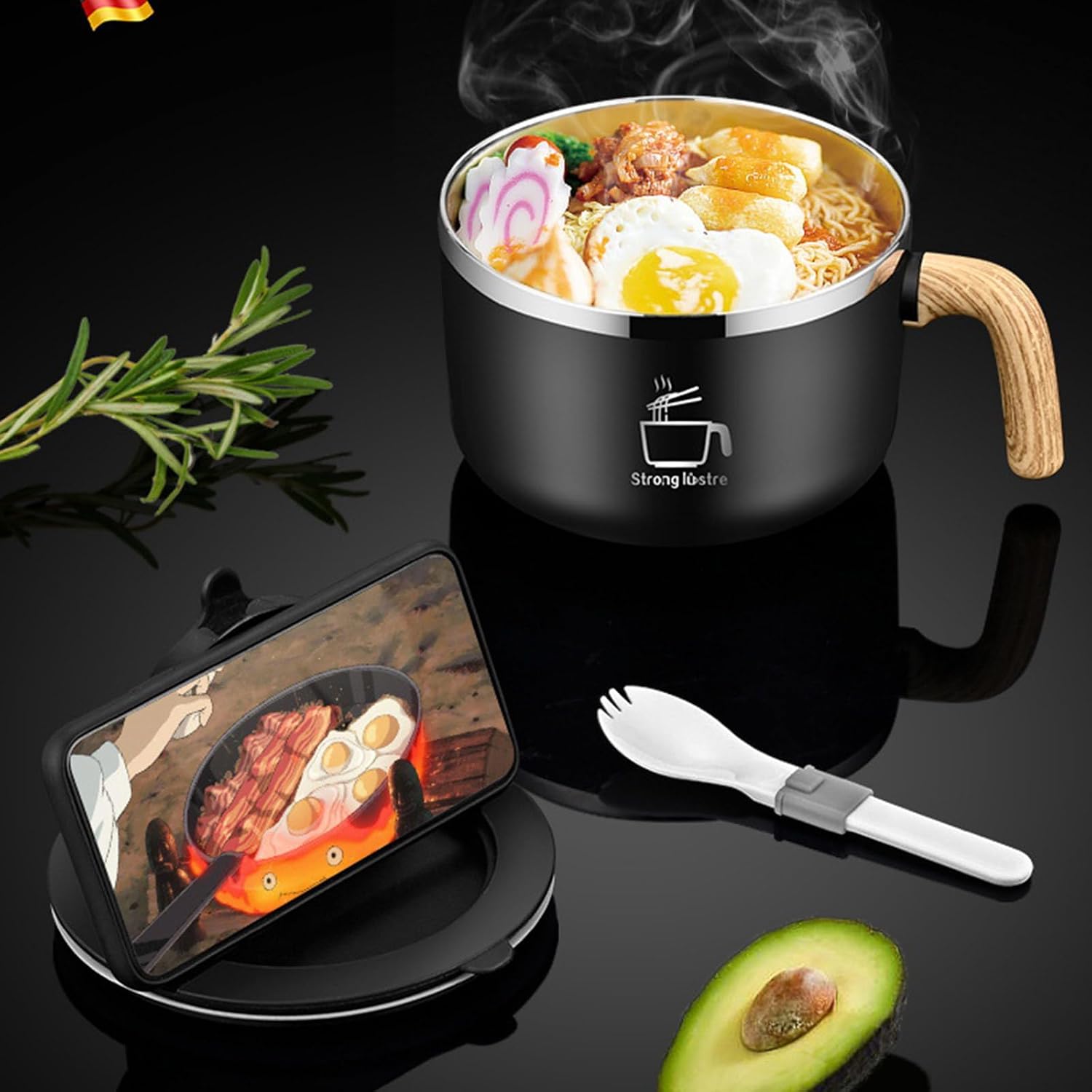 Multifunctional Ramen Bowl Modern Stainless Steel Bowl Stable Tablewares for Quick Noodles Meals Lunch Accessories