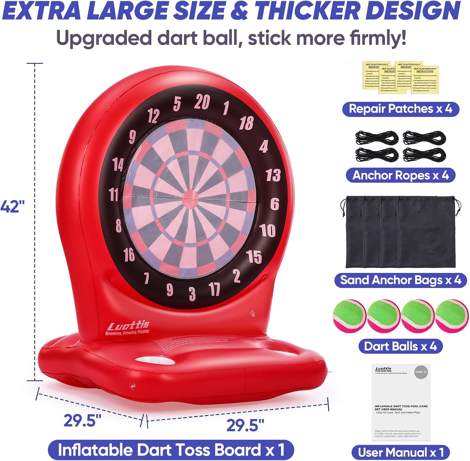 Inflatable Dart Toss Pool Toy Set, Giant Pool Game for Kids Ages 8–12, Teens & Adults, Floating Dart Board Water Toy with 4 Balls, Fun Summer Pool Party, Indoor/Outdoor Play