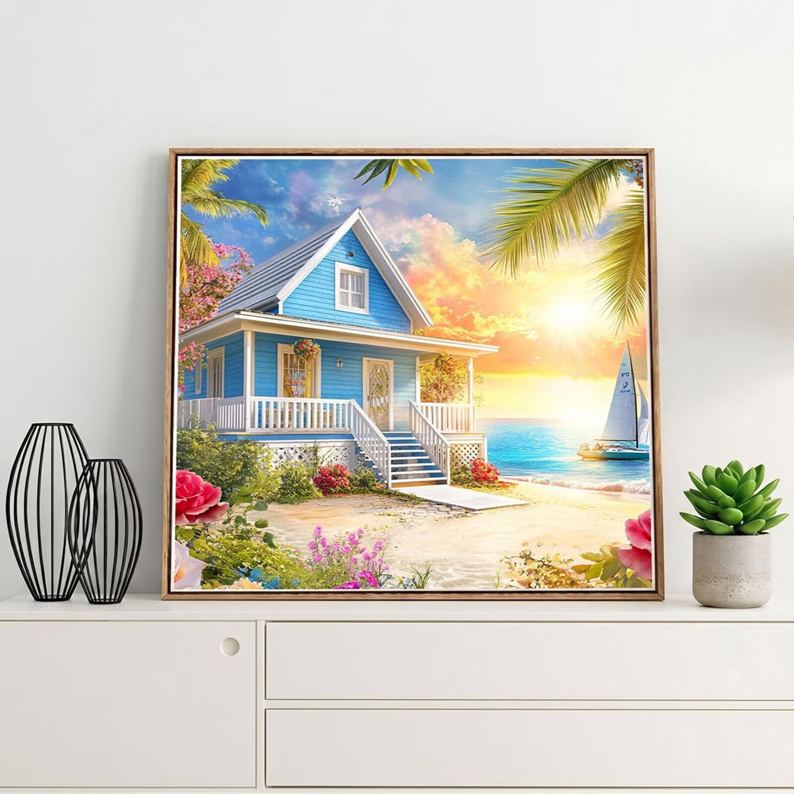 Diamond Painting Playa Diamond Painting Adultos Manualidades Punto de Cruz Diamante Arte de Cristal Kit, 5D DIY Pintura de Diamante Niños Kit Completo para Decoración 70x70cm Habitación FX#518