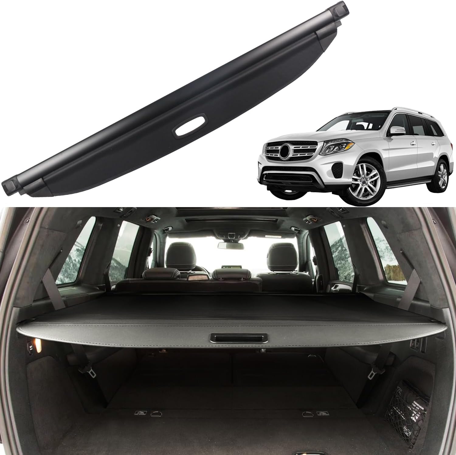 Cargo Cover for Mercedes Benz GLS 2012-2018 X166 Accessories Rear Trunk Cover Rear Trunk Security Cover Shielding Shade, Black