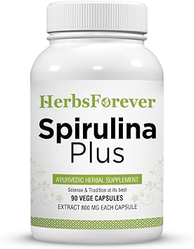 Herbsforever Spirulina Plus-SuperFood, Protein+Trikatu for Nutrient Absorption+ Triphala for Gut Health,Digest,Detox & Antioxidant Rich Herbs,Fruit,Vitamins Ayurvedic Supplement|90Veg Capsules|800mg