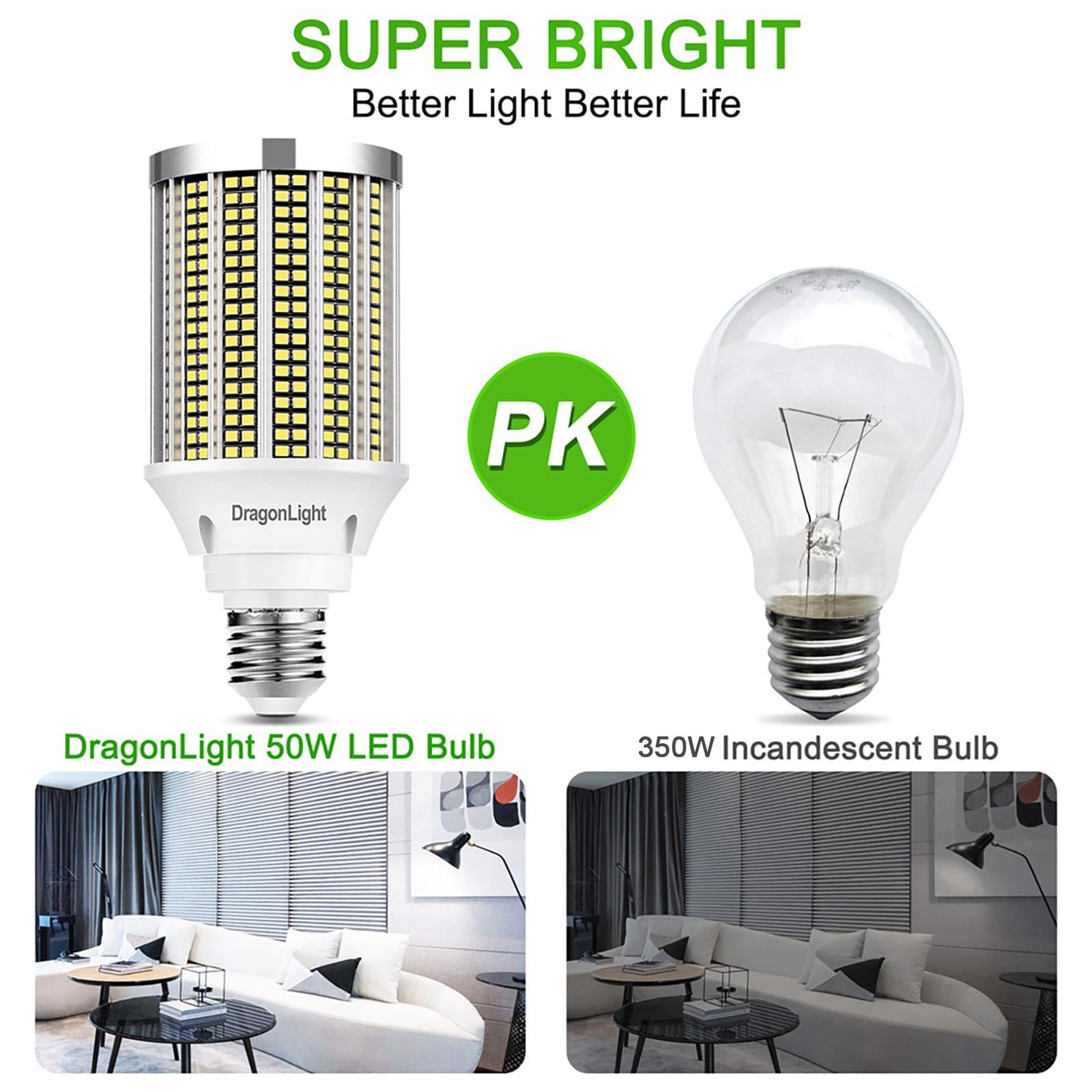 DragonLight 50W Super brillante luz de maíz bombillas LED (reemplaza 400Watt) - E27 Edison 6000K Cool White 5000LM para la iluminación comercial - Garaje Taller Oficina Patio (Pack de 2)