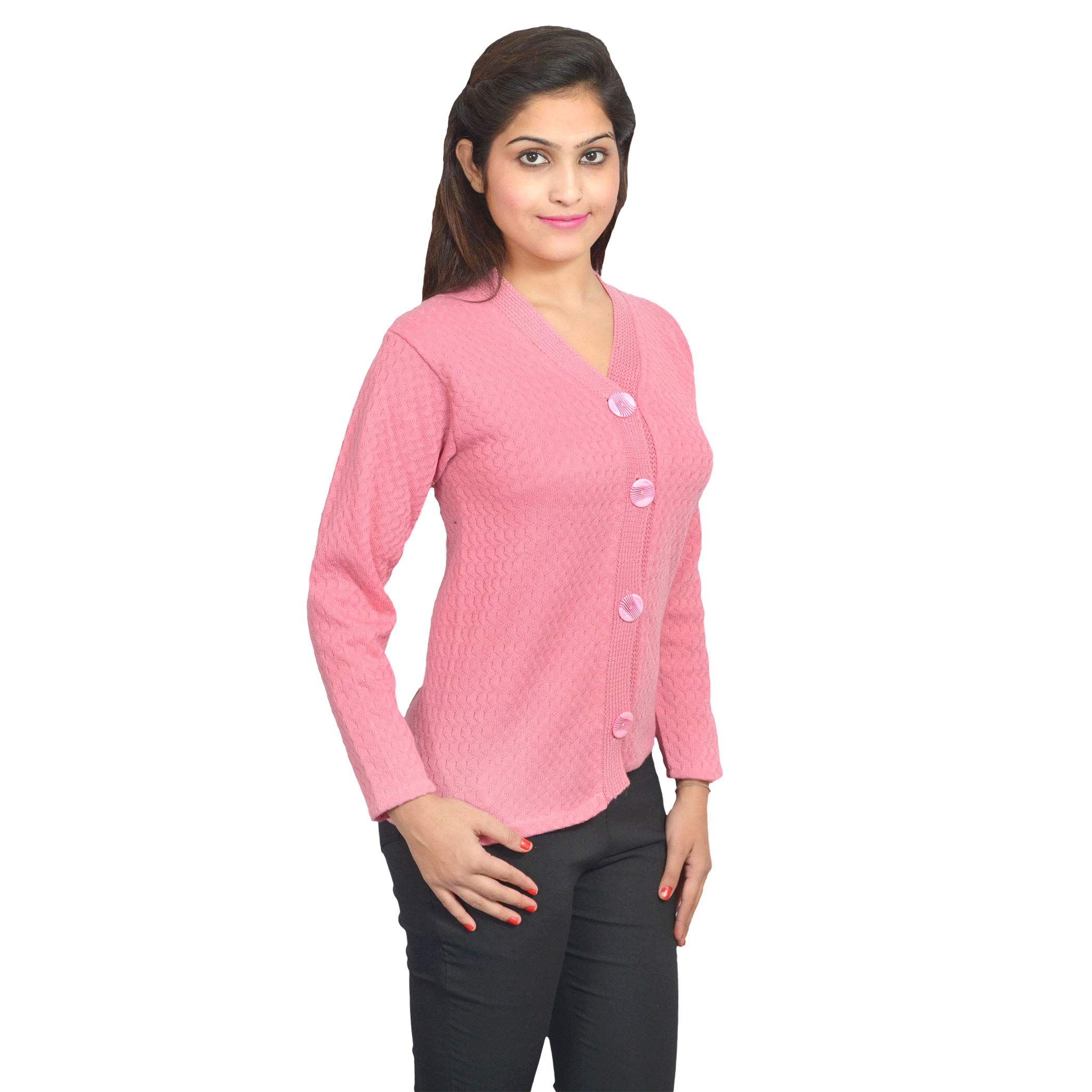 eWools Women's Casual Winterwear Woolen V-Neck Sweater Light Pink - Image 3 thumbnail