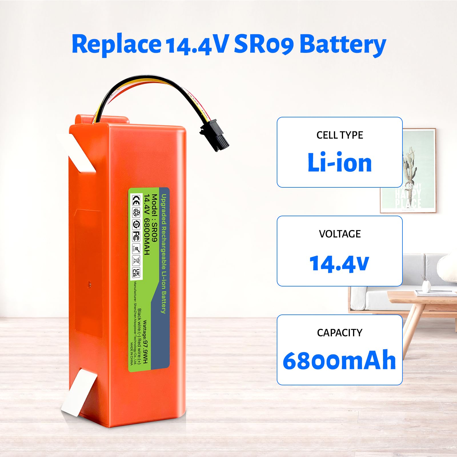Batterie pour Xiaomi Roborock S5, S5 Max, S50, S6, S6 MaxV, S7, Q7 Max V Ultra Pure, Q5 Q5 Max Q5 Pro, Brr-2p4s-5200s, 1ère et 2ème génération Mijia Robot Hoover
