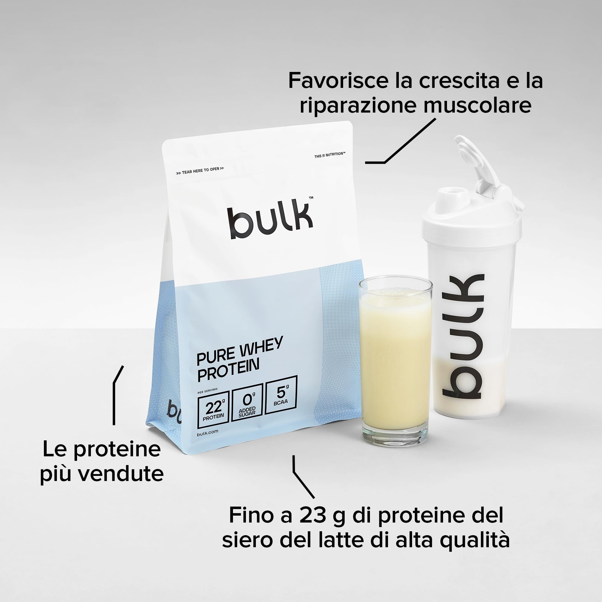 Bulk Pure Whey Proteine in Polvere | Latte di Cereali alla Cannella | 22g Proteine 5g BCAA dose | Basso contenuto di zuccheri | Supporta la crescita il recupero muscolare | Facile da miscelare | 2.5kg