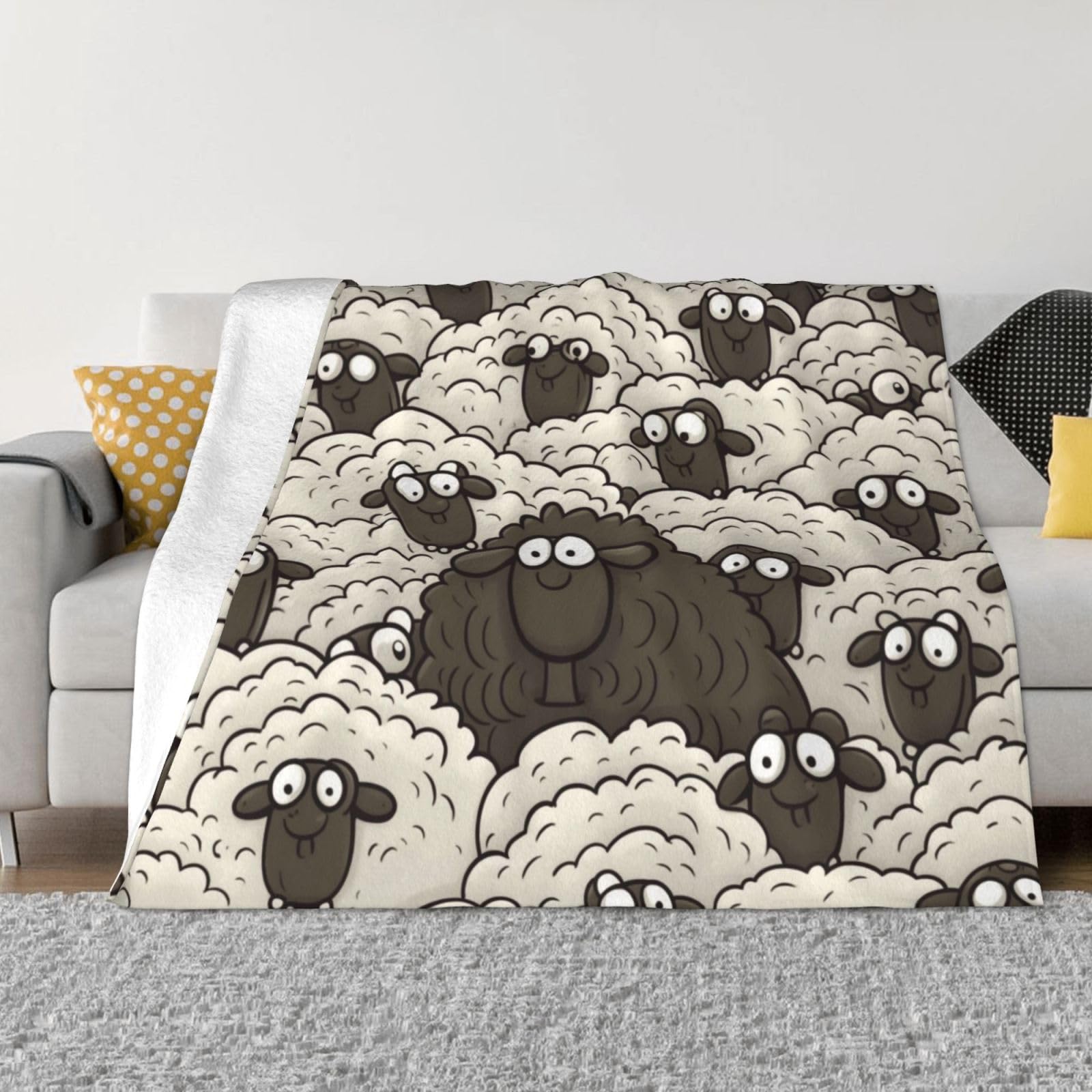KLOPH Cartoon Black White Sheep Throw Blanket 40"x30" Flannel Fluffy Warm Blanket for Couch, Reversible Plush Blankets for Bed, Comfy Fuzzy Blanket for Sofa, Plush Lightweight-Blankets for All Season