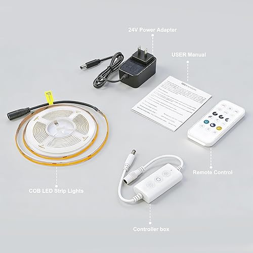 Miniatura 7 de 9.84ft Smart COB LED Strip Lights, 24V Warm White 2700K Dimmable LED Light Strips, High Bright LED tape light with Power Supply and app Control LED