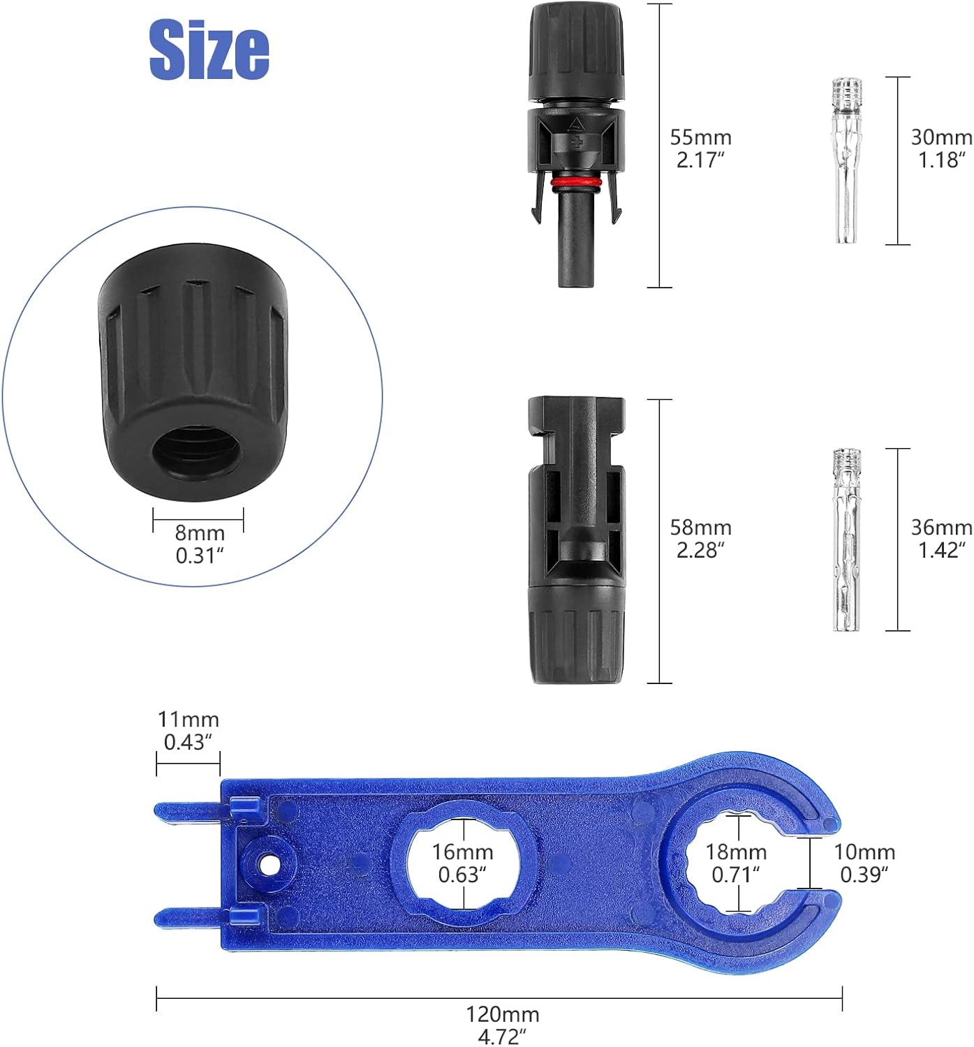 PRECIHW Solar Connector, 25 Pairs Solar Panel Connectors, Multi-Contact 4 Connectors, IP67 1000V 30A Waterproof Male/Female Solar Panel Cable Connectors for 2.5/4/6mm² with 2 Pack Wrenches : Patio, Lawn & Garden
