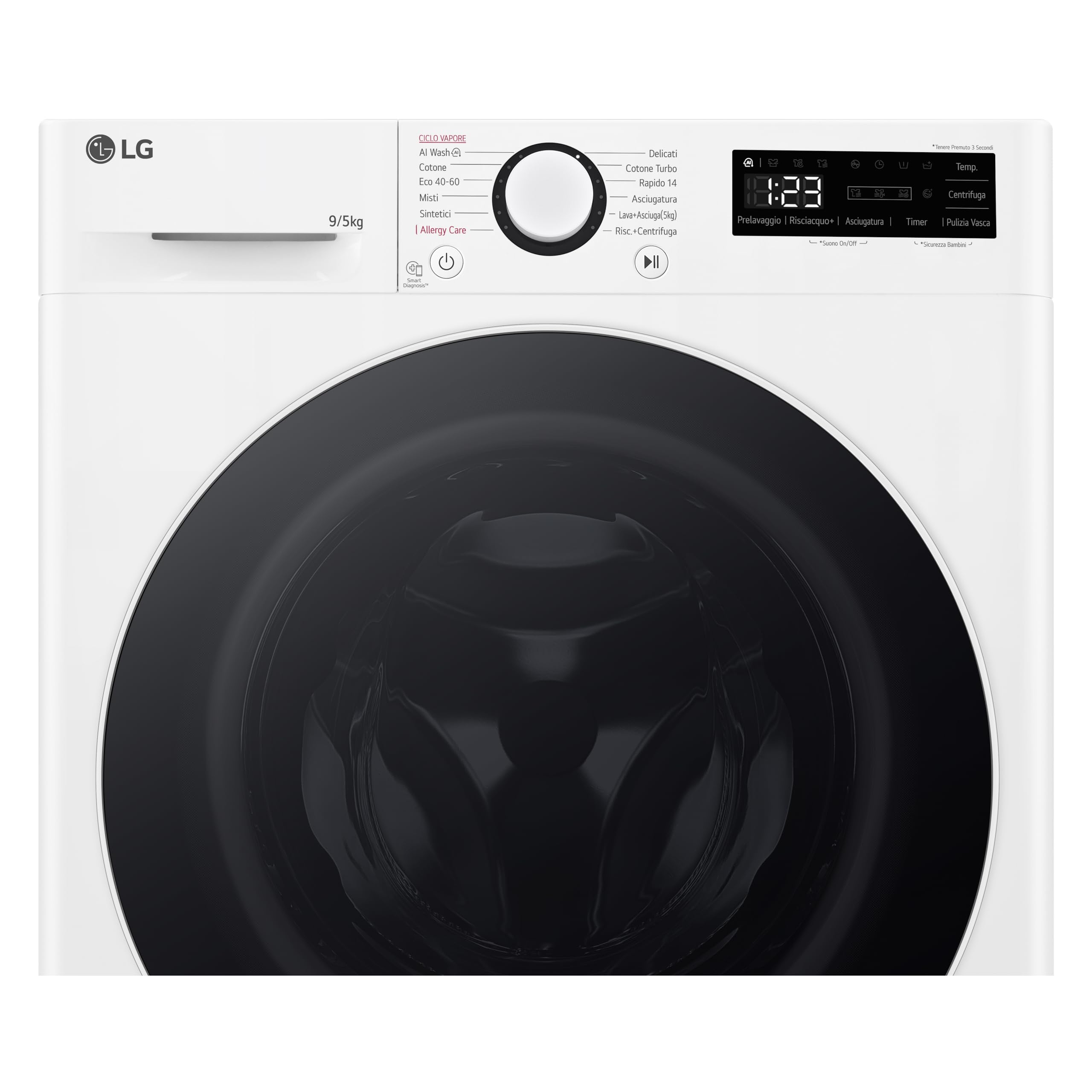 LG D2R5S09TSWW Lavasciuga 9.5 kg, Classe A-10%/E