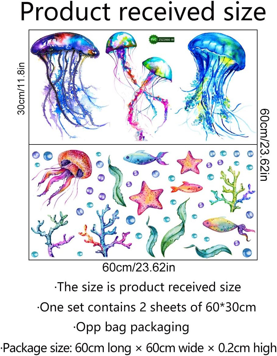 Under The Sea Wall Decals Jellyfish Wall Stickers Fish Starfish Coral Ocean Wall Decals Removable Peel and Sticks for Kids Baby Bedroom Living Room Bathroom Office (Lovely Colors) : Everything Else