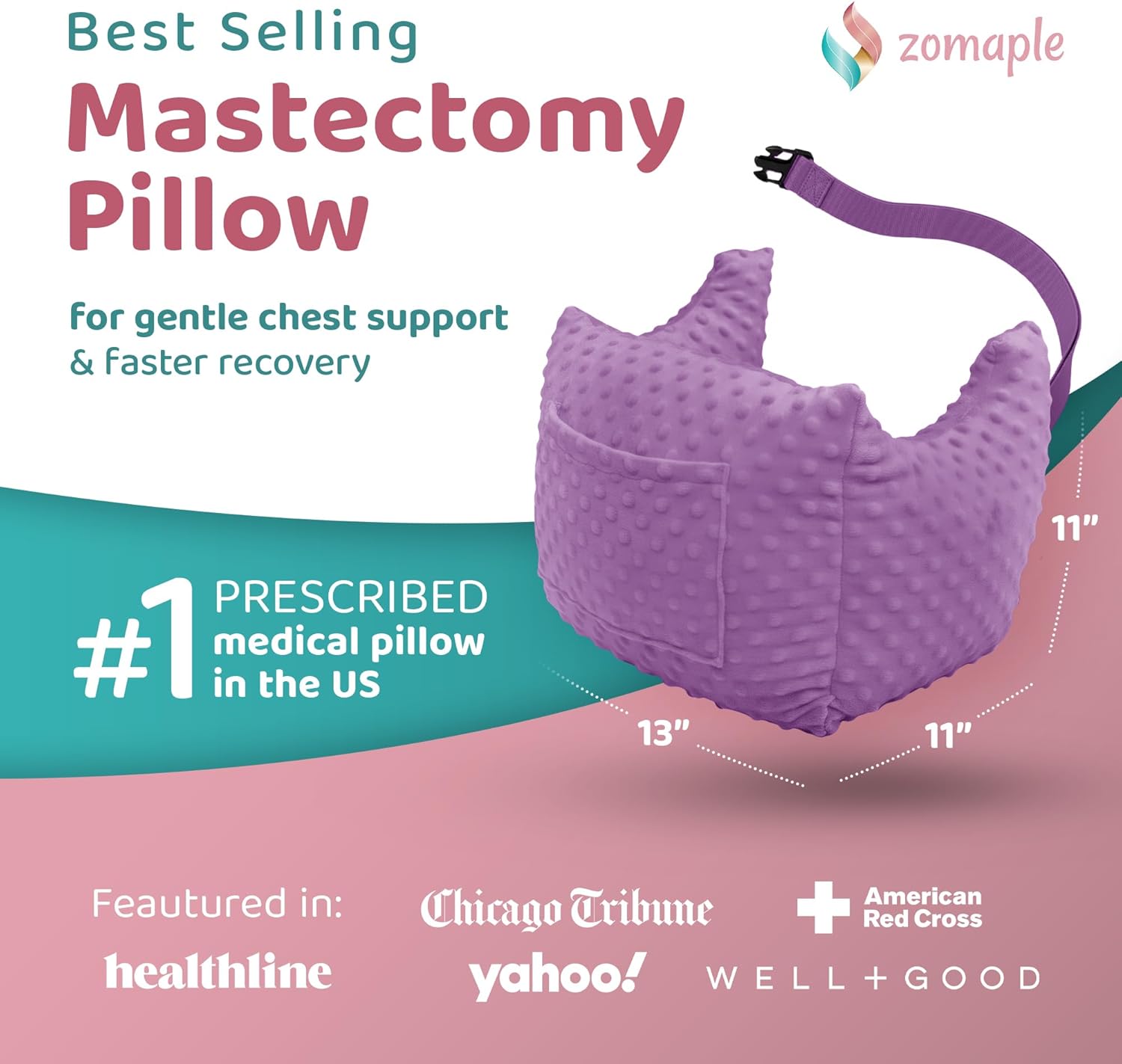 Zomaple Post Mastectomy Pillow Post Surgery – Post-Op Essentials, Breast Augmentation/Reduction & Mastectomy Recovery Supplies – Washable Cover for Comfort & Support